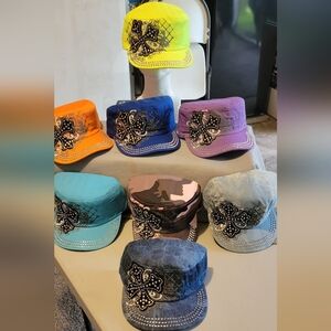 New Rhinestone Cross adjustable Cadet caps assorted colors each sold separately.